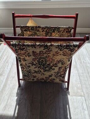 Vintage Tapestry Sewing/knitting Folding Basket